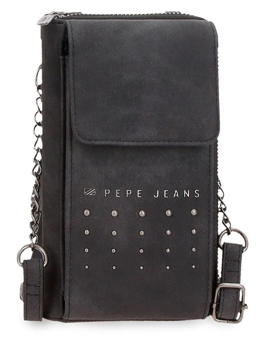 Pelletteria Pepe Jeans | Portafoglio Porta Smartphone A Tracolla Pepe Jeans Holly 77553 Nero