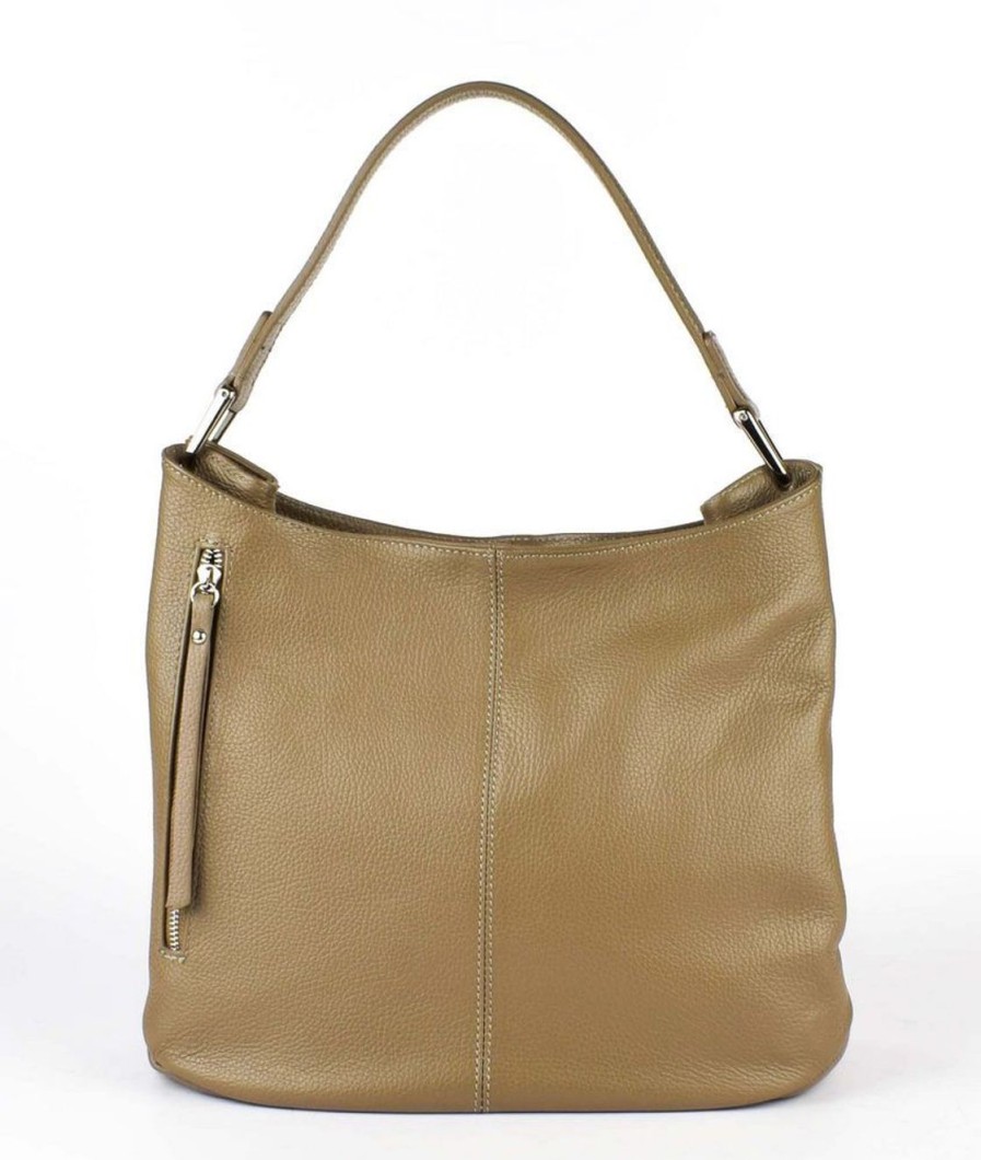 Borse Donna Pronto Moda | Borsa A Spalla In Pelle 20052 Taupe