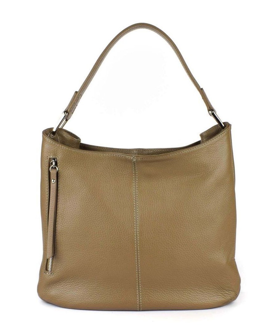 Borse Donna Pronto Moda | Borsa A Spalla In Pelle 20052 Taupe