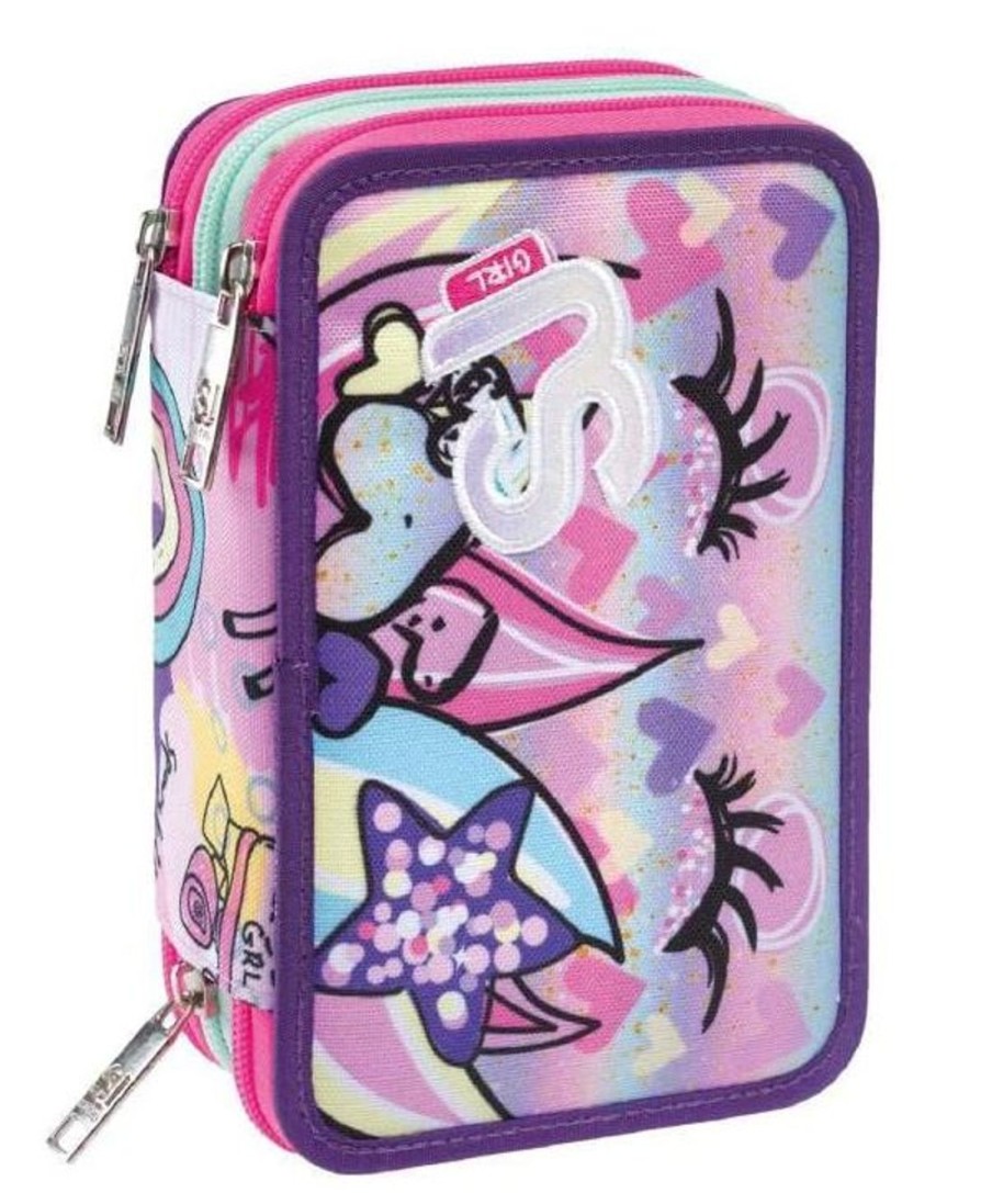 Zaini Sj Gang | Astuccio Scuola 3 Zip Sj Animal Fantasy Unicorno Animal Unicorno