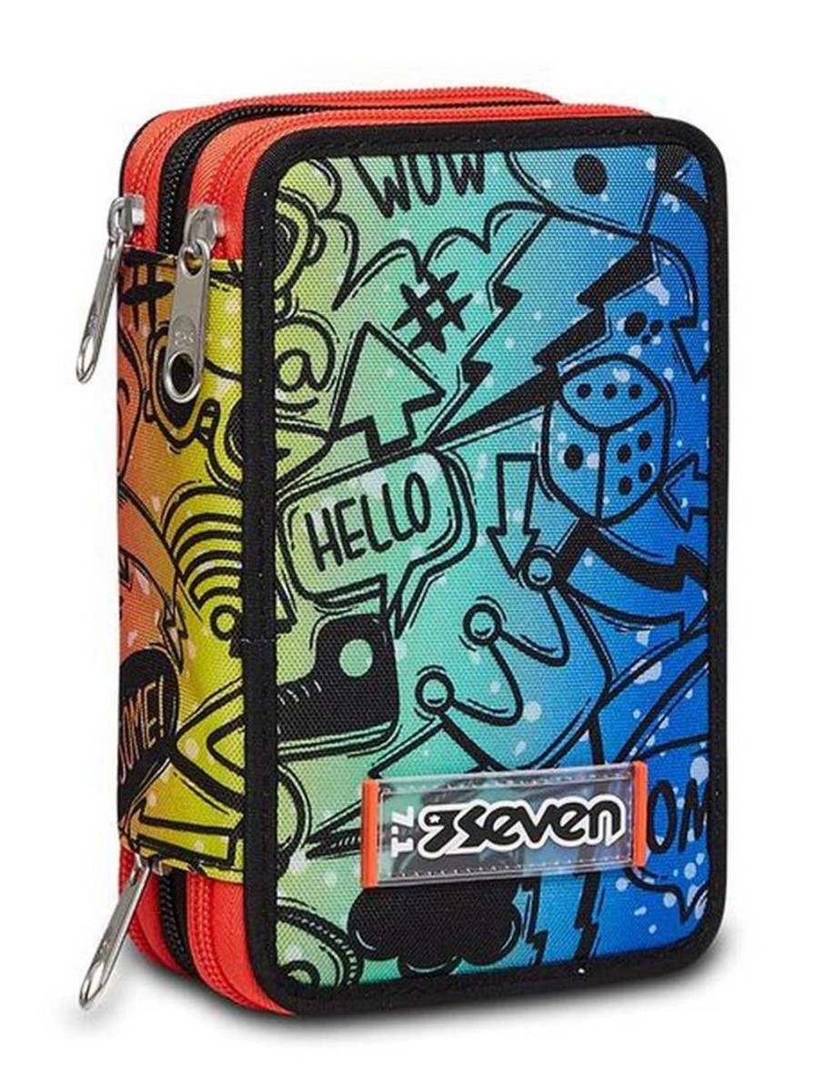 Zaini Seven | Astuccio Scuola Seven 3 Zip Fluo Stamp